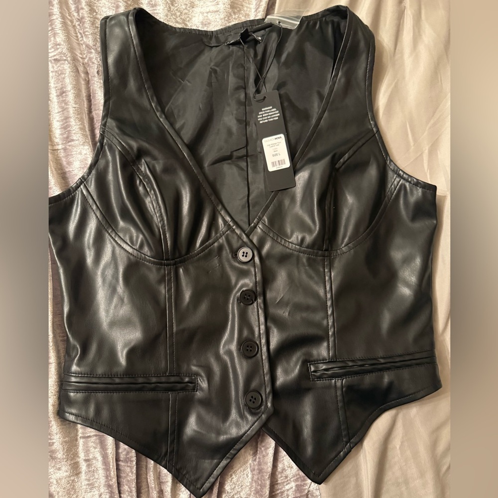 Black Leather Women's Vest